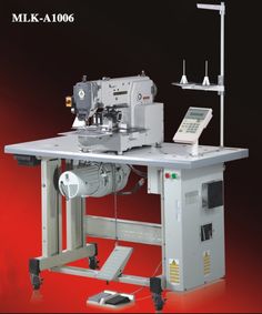 an image of a sewing machine on a red background