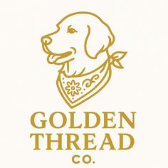 the golden thread co logo with a dog wearing a bandana on it's collar