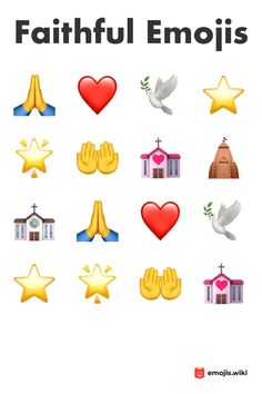 the book cover for faithful emojis with icons and symbols in red, blue,