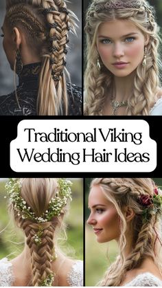 Brides with traditional Viking wedding hair featuring intricate braids and bold accessories.
