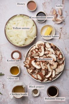 ingredients to make mushroom soup on a table