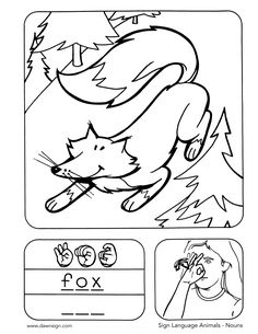 a coloring page with an image of a fox and the word fox in it's center