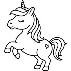 a black and white drawing of a unicorn
