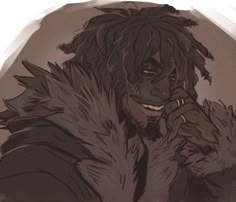 a drawing of a man with dreadlocks talking on a cell phone