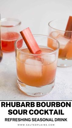 rhubarb bourbon sour cocktail served in glasses