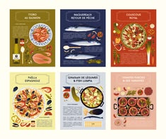 four brochures with different types of food on them