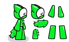 a green cartoon character with various shapes and sizes to make it look like he is holding something