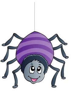 a spider with a purple hat hanging from it's back