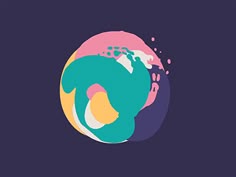 an abstract painting with different colors and shapes on it's dark background, the image is