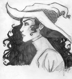 a drawing of a woman wearing a hat