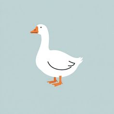 a white duck with orange feet standing on a blue background