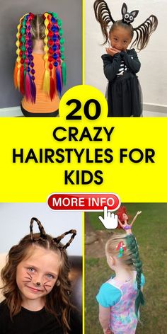 Need inspiration for crazy hairstyles for kids? Check out these easy and funky hairstyles that are perfect for any hair day, especially for hair day at school. Your kids will love these unique buns and twists. Hairstyles For Crazy Hair Day At School, Hair Styles For Crazy Hair Day, Crazy Hair Day For Long Hair, Ideas For Crazy Hair Day At School, Silly Hairstyles For Girls, Crazy Hairstyles For Crazy Hair Day, Crazy Hair Day Ideas For Girls With Curly Hair, Crazy Hair Day Hairstyles For Short Hair, Crazy Hair Day Styles For Curly Hair