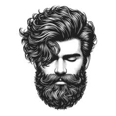 Curly Beard Drawing, Men Hairstyle Vector, Beard Men Drawing, Logo For Beard Business, Moustache And Beard Logo Design, Men Salon Logo, Bearded Face Drawing, Mens Salon Logo Design, Minimalist Beard Logo Design
