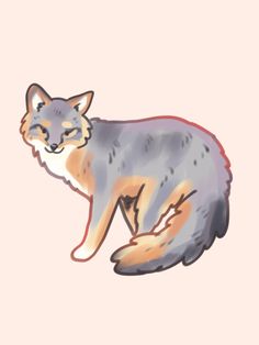 a drawing of a fox sitting on the ground with its eyes closed and it's mouth open