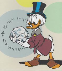 a cartoon duck wearing a top hat and holding a crystal