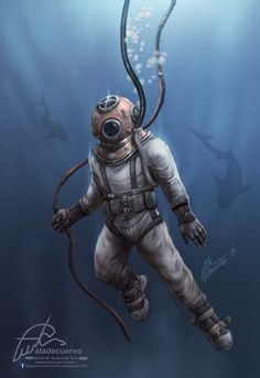 an artist's rendering of a diving diver