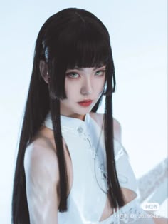 Power Hairstyle, Symmetrical Bangs, Hime Cut Reference, Hairstyles Female Reference, Hair Asian Style, Hair Cuts Drawing, Hair Reference Long, Kokomi Haircut, Long Female Hairstyles