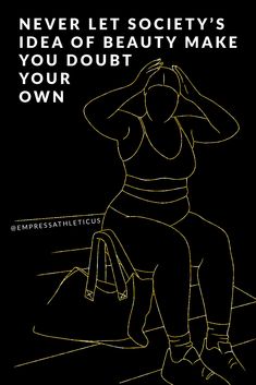 a woman sitting down with her hand on her head and the words never let society's idea of beauty make you doubt your own