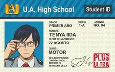an id card for a high school student with glasses and a tie on it's head