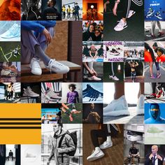 a collage of photos with different people and shoes on the bottom right hand corner