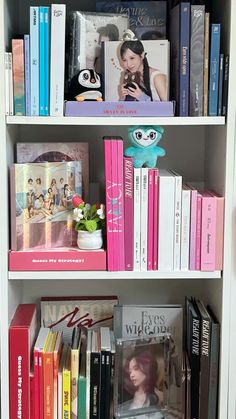 a book shelf filled with lots of books