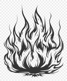 a black and white fire flame on a transparent background
