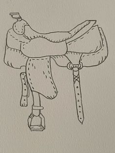 a drawing of a horse saddle with a hat on it's bridle