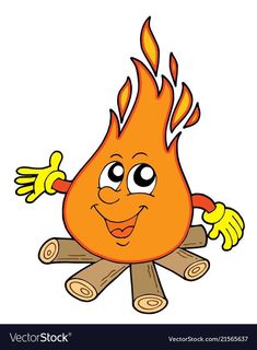 a cartoon fire with arms and legs