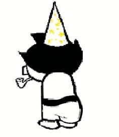 a cartoon character with a party hat on