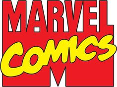 the logo for marvel comics is shown in red and yellow letters that spell out the word,