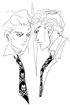 two people are facing each other with their faces drawn in black and white pencils