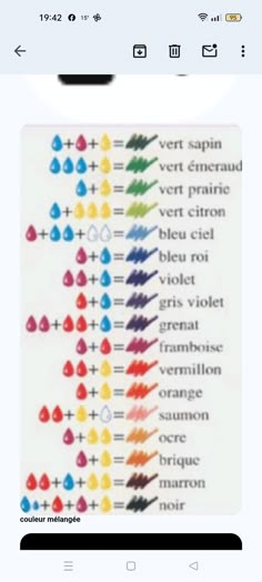 an iphone screen showing the color code for different colored pencils and numbers on it