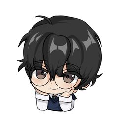 an anime character with black hair and glasses