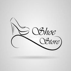 shoe store logo with high heel shoes and handwritten text on white background royalty illustration