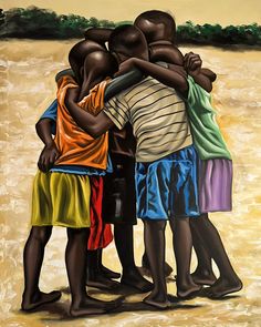 Hello ! ______ AFFICHE - Fratrie ARTIST ➡️ @pattiblueh #africaisbeautiful #blackarts #posterart #afroart African Travel Poster Art, African Black Art, Art African, African Culture Painting, African Village Art, Brotherhood Painting, Colorful African Landscape Art, Colorful African Landscape Illustration, Colorful African Sunset Art