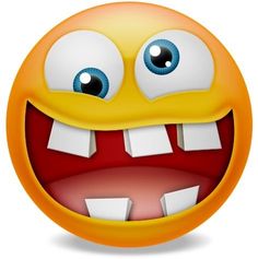 an emoticive smiley face with big blue eyes and one large red toothy smile