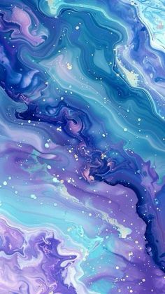 an abstract painting with blue, purple and white colors on it's surface is featured in this image
