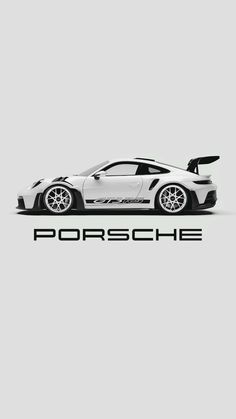 the porsche logo is shown in black and white, with an image of a sports car behind it