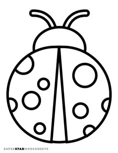 a ladybug coloring page with dots on the front and side, in black and white