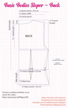 the basic sewing pattern is shown with instructions for how to sew it and how to use