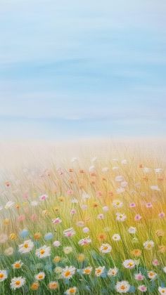 an oil painting of flowers in a field