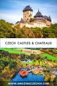 an aerial view of the castle and river in germany with text overlay reading czech castles & chateaux