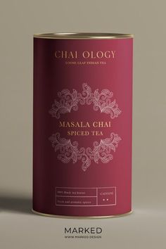 a can of masala chai spiced tea on a grey background with the label marked