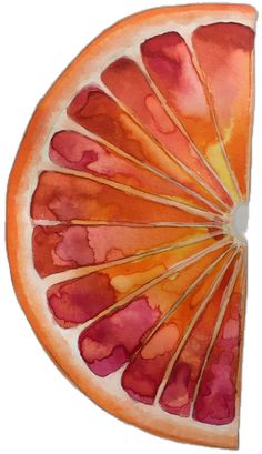 an orange cut in half with the center section showing red and yellow paint on it