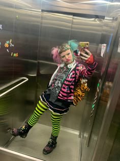 Decorakei, harajuku fashion, alt, weird, aesthetic, clown Punk Clown Outfit, Crazy People Outfit, Weird Cool Outfits, Tacky Fashion, Dark Clowncore Outfit, Punk Fashion Colorful, Memecore Fashion, Alt Fashion Colorful, Goth Clowncore Outfit