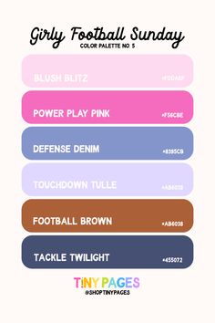 a poster with different font and colors for the football sunday program, including pink, blue,