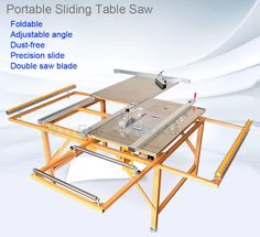 the portable sliding table saw is shown with instructions