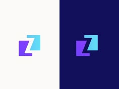 the letter z is made up of two different colors and shapes, with one blue and purple