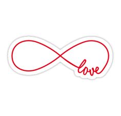 the word love is written in red ink on a white background with an infinite symbol