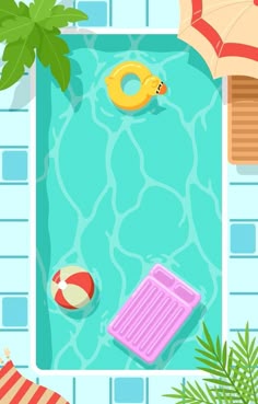 an overhead view of a swimming pool with toys